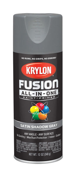 Krylon Fusion Satin Shadow Gray Paint + Primer Spray Paint 12 oz. (Pack of 6)