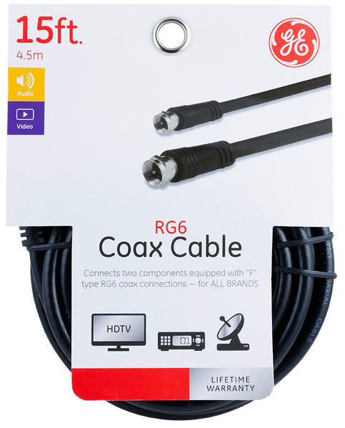 Ge Jasco 33627 15' Black Rg6 Coax Cable