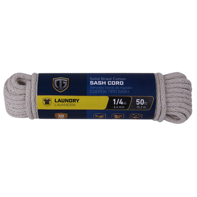 Cordón de faja, liso, algodón trenzado, 1/4 pulg. x 50 pies.