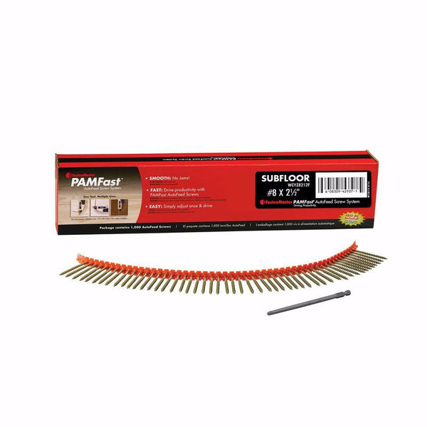 Tornillos para contrapiso en tiras de zinc amarillo FastenMaster PAMFast n.º 8 x 2-1/2 pulg. L Star, paquete de 1000