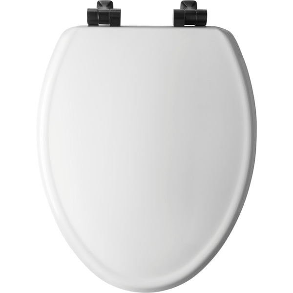 Asiento de inodoro alargado de madera esmaltada blanca con cierre lento Mayfair de Bemis Benton