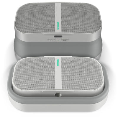 Altavoz inalámbrico expandible Audio Mo + soporte universal con clic y billetera, color nieve