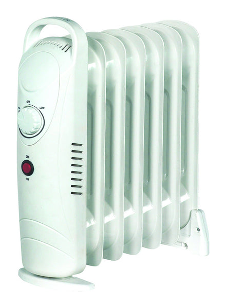 Calentador eléctrico lleno de aceite Konwin de acero blanco de 5,9 A, 120 V, 700 W, 12,4 alto x 5,4 ancho x 15,1 profundidad pulgadas.