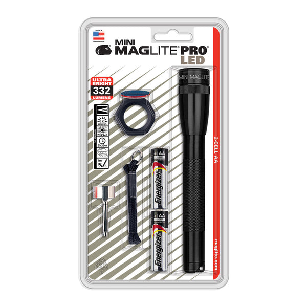 Linterna LED mini Mag-Lite de aluminio negro de 332 lúmenes y 6,61 pulgadas de largo x 1 pulgada de alto x 1 pulgada de ancho con batería AA