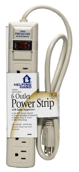 Regleta de enchufes con 6 tomas y protector contra sobretensiones Helping Hand 85060 con cable de 3 pies