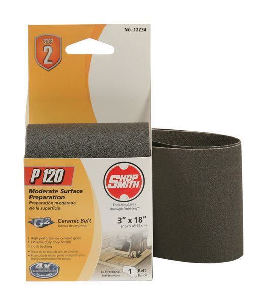 Banda de lija de cerámica Shopsmith de 18 pulg. de largo y 3 pulg. de ancho, grano 120, fina, 1 pieza