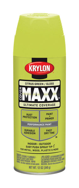 Krylon Cover MAXX Gloss Citrus Green Paint + Primer Spray Paint 12 oz. (Pack of 6)