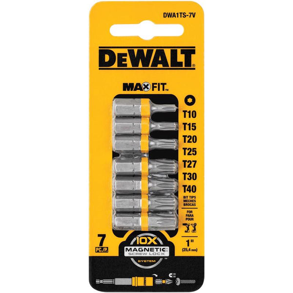 Juego de puntas de seguridad Torx de 1 pulg. y 3/8 pulg. de DeWalt Max Fit, de acero para herramientas S2, 7 piezas