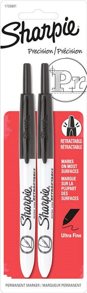 Marcador permanente retráctil de punta ultrafina negra Sharpie 1735801 (paquete de 6)