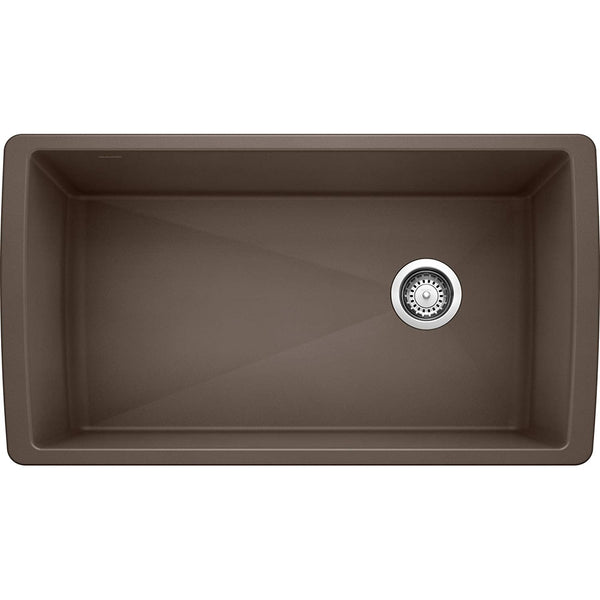 Fregadero de cocina bajo encimera de un solo tazón Blanco Diamond Super Silgranit Café Brown, granito grande compuesto 