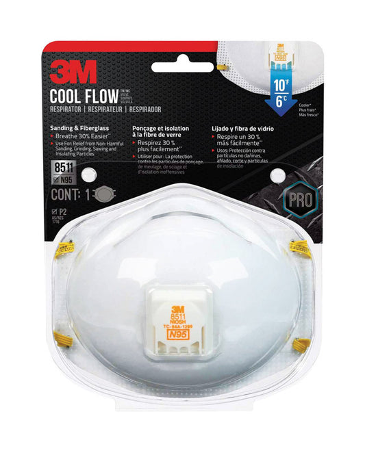 3M Cool Flow N95 Sanding and Fiberglass Cup Disposable Respirator Pro-Series Valved White 1 pk