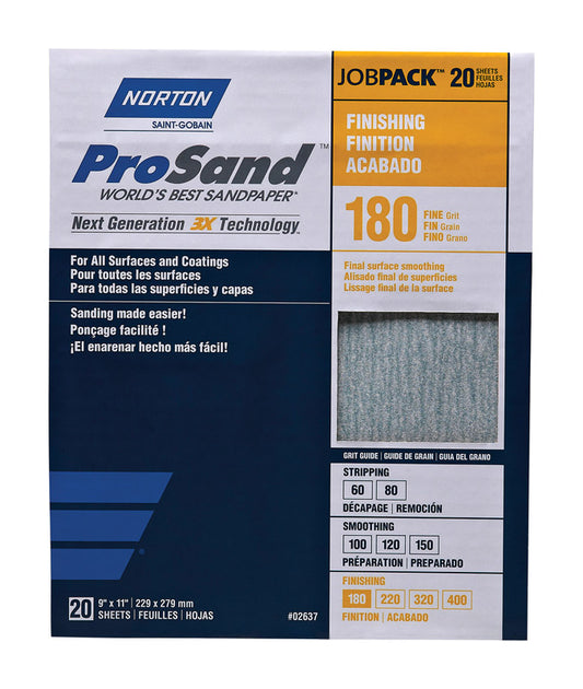 Norton ProSand 11 in. L x 9 in. W 180 Grit Fine Aluminum Oxide Sandpaper 20 pk