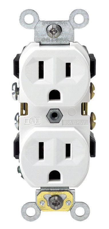 Leviton 15A 125V NEMA 5-15R 14 to 10 ga. White Thermoplastic Outlet 4.06 H x 1.35 W x 1.08 D in.