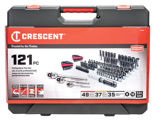 Crescent 1/4 and 3/8 in. drive Metric and SAE 6 and 12 Point Mechanic's Tool Set 121 pc
