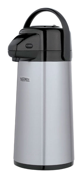 Thermos Glass Vacuum Insulated 2 Quart Pump Pot Gray Keep Drinks Hot Or  Cold