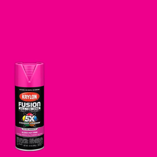 Krylon Fusion All-In-One Gloss Hot Pink Paint + Primer Spray Paint 12 oz (Pack of 6).