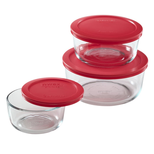 Pyrex Assorted Food Storage Container Set 6 pk Clear/Red (Pack of 2)