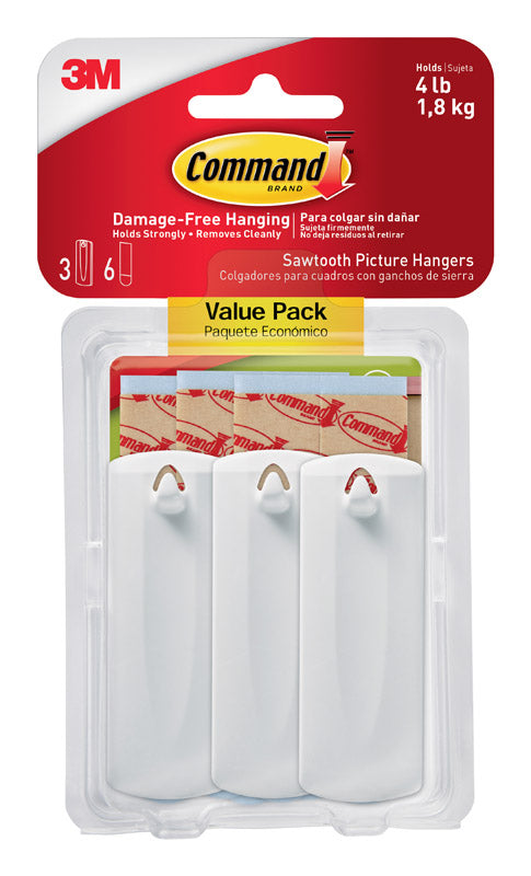 3M Command White Sawtooth Picture Hanger 4 lb 3 pk