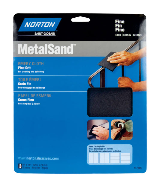 Norton MetalSand 11 in. L X 9 in. W 150 Grit Emery Cloth 3 pk