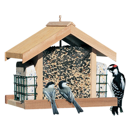 Perky-Pet Wild Bird 5 lb Wood Chalet Cedar Bird Feeder 2 ports