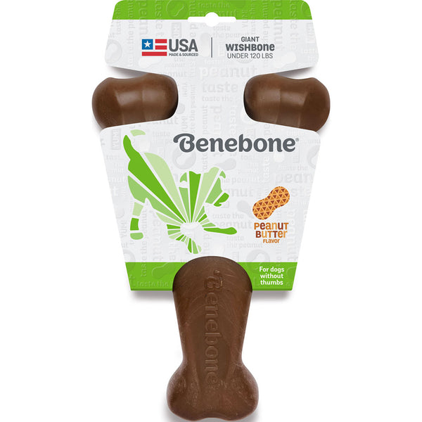 Juguete masticable para perros Benebone Wishbone con sabor a mantequilla de cacahuete, gigante, de nailon resistente, para perros de menos de 120 lb