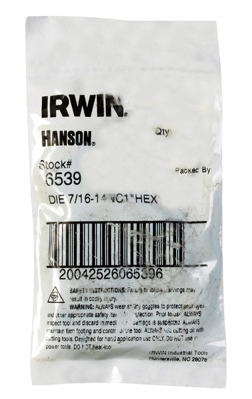 Irwin Hanson High Carbon Steel SAE Hexagon Die 7/16 in.-14NC 1 pc. (Pack of 5)