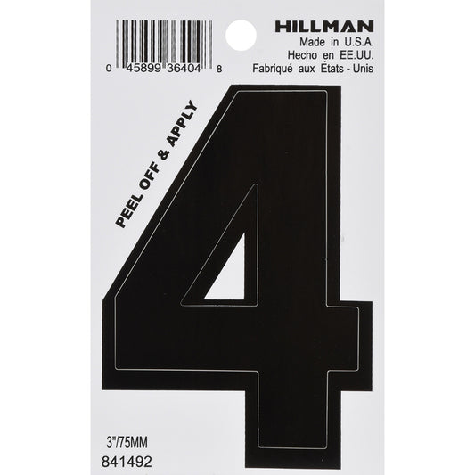 Hillman 3 in. Black Vinyl Self-Adhesive Number 4 1 pc (Pack of 6)