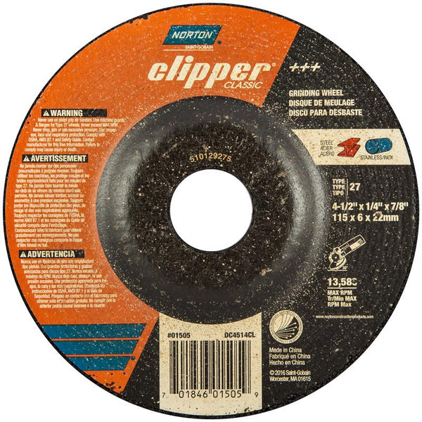 Disco de amolar clásico Norton Clipper de 4-1/2 pulg. de diámetro exterior y 7/8 pulg.