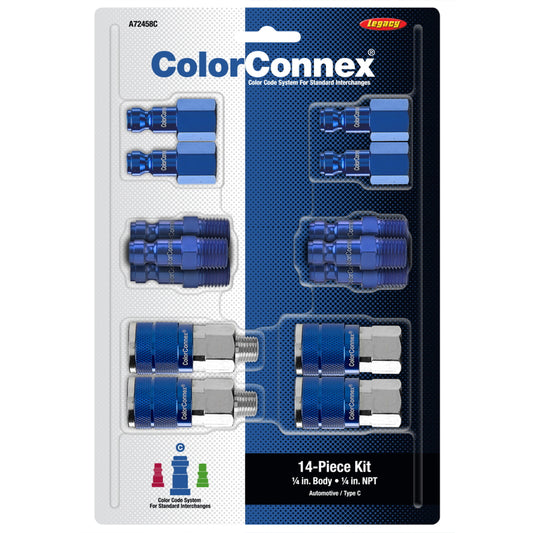 Legacy ColorConnex Aluminum/Steel Air Coupler and Plug Set 1/4 in. 14 pc
