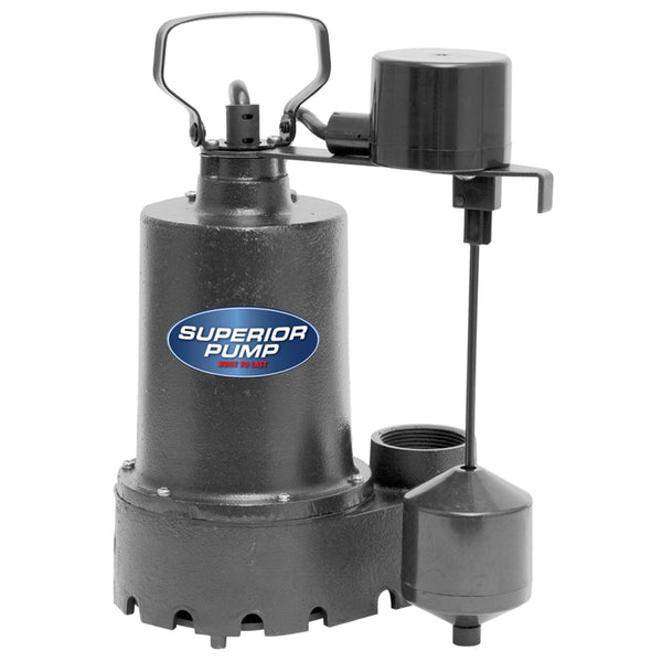 Bomba sumergible para sumidero Superior Pump de hierro fundido, 1/3 HP, 2,760 gph, vertical, con interruptor de flotador, CA - Oferta de la semana