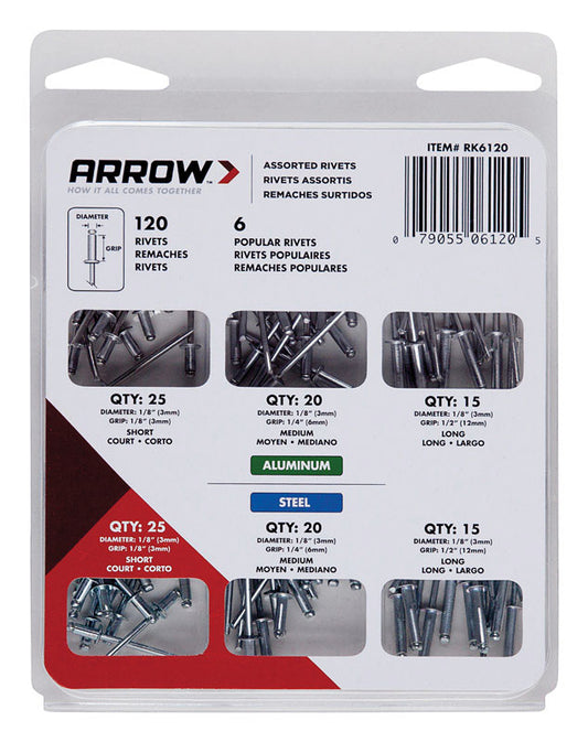 Arrow 1/8 in. D Aluminum Rivet Set Silver 120 pk