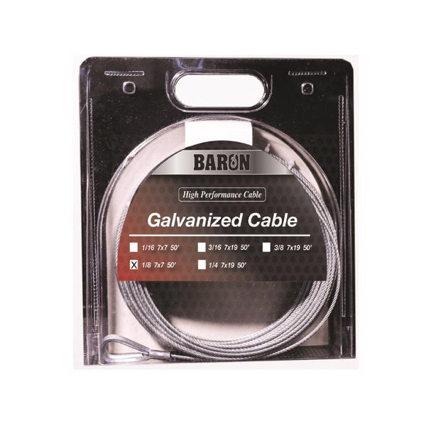 Cable de acero galvanizado para aeronaves Baron de 1/8 pulg. de diámetro x 50 pies de largo