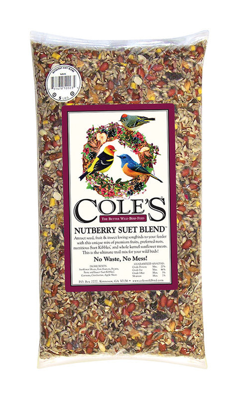 Cole's Nutberry Suet Blend Assorted Species Sunflower Meats Wild Bird Food 5 lb