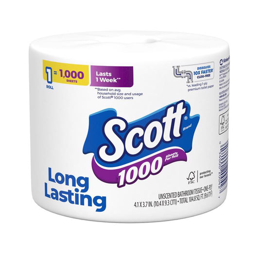 Scott Bath Tissues 1 roll 1000 sheet 104.8 ft. (Pack of 36)