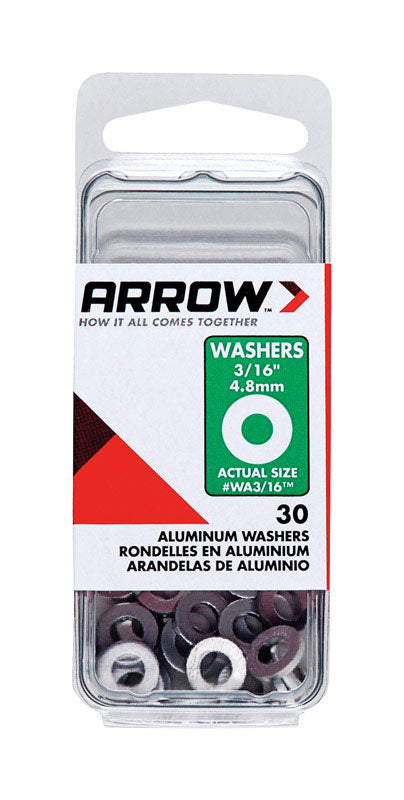 Arrow 3/16 in. D Aluminum Flat Washers Silver 30 pk