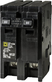 Square D 2-Pole Indoor Plug-In Circuit Breaker 80A 120/240V, 2.98 D x 3.13 H x 2 W in.