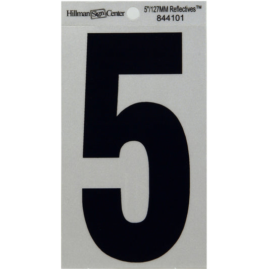 Hillman 5 in. Reflective Black Mylar Self-Adhesive Number 5 1 pc (Pack of 6)