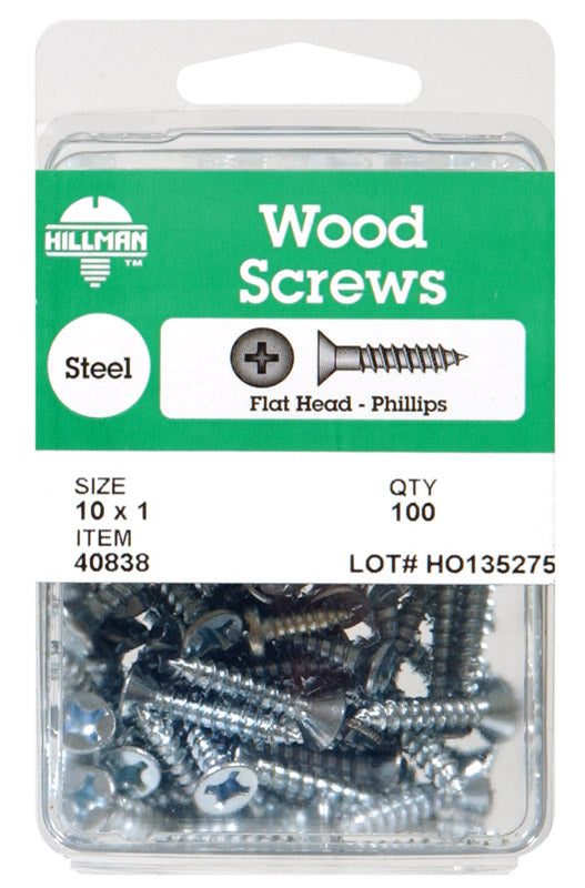 Hillman No. 8 x 1-1/4 in. L Phillips Zinc-Plated Wood Screws 100 pk (Pack of 5)