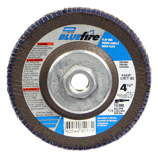 Norton BlueFire 4-1/2 in. D X 5/8-11 in. Zirconia Aluminum Oxide Flap Disc 80 Grit 1 pk