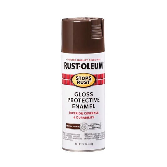 Rust-Oleum Stops Rust Gloss Leather Brown Spray Paint 12 Oz. (Pack Of 6)