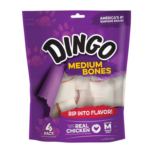 Dingo Medium Adult Rawhide Bone Chicken 5.5 in. L 4 pk