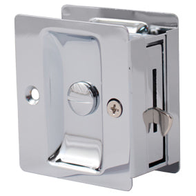 Premium Square Pocket Door Lock, Privacy (Bed/Bath) Latch, Clear Pack, Polished Chrome by Stone Harbor Hardware (C) - Open Box