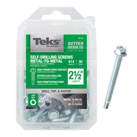 Teks No. 14  x 2-1/2 in. L Hex Washer Head Zinc-Plated Steel Sheet Metal Screws 30 pk