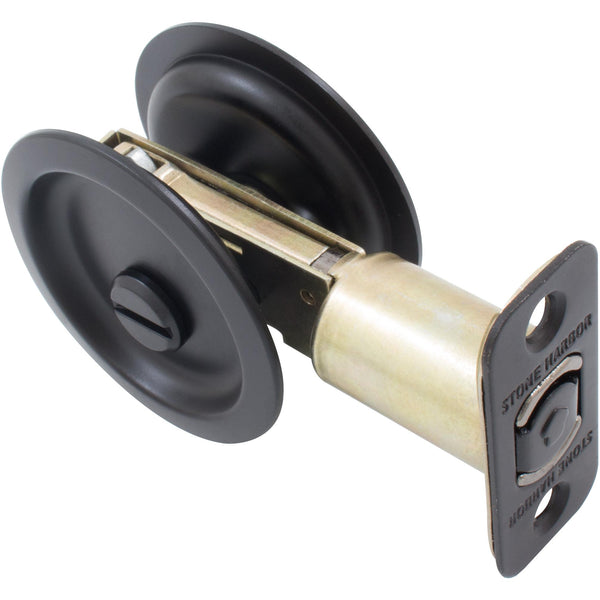 Round Pocket Door Lock, Privacy (Bed/Bath) Latch, 2-3/4 inch Backset, RCL, Matte Black by Stone Harbor Hardware (C) - Open Box