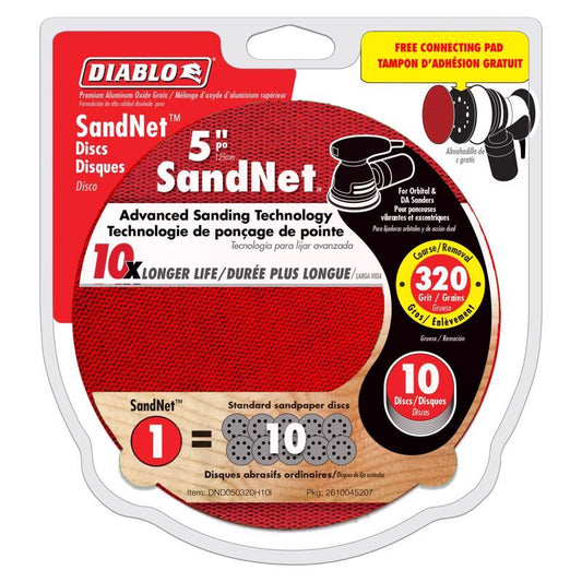 Diablo SandNet 5 in. Aluminum Oxide Hook and Lock Sanding Disc 320 Grit Ultra Fine 10 pk