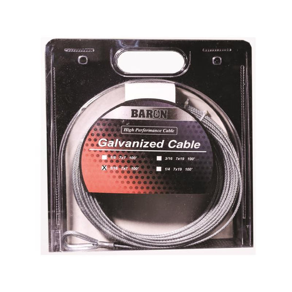 Cable de acero galvanizado para aeronaves Baron de 1/16 pulg. DX y 100 pies de largo