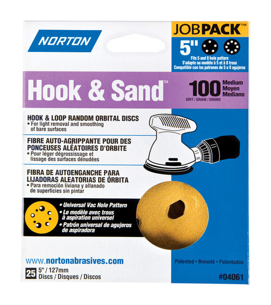 Norton Hook & Sand 5 in. Aluminum Oxide Hook and Loop A290 Sanding Disc 100 Grit Medium 25 pk
