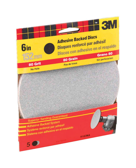 3M 6 in. Aluminum Oxide Adhesive Sanding Disc 80 Grit Medium 5 pk
