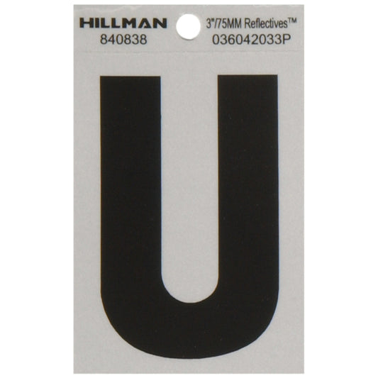 Hillman 3 in. Reflective Black Mylar Self-Adhesive Letter U 1 pc (Pack of 6)