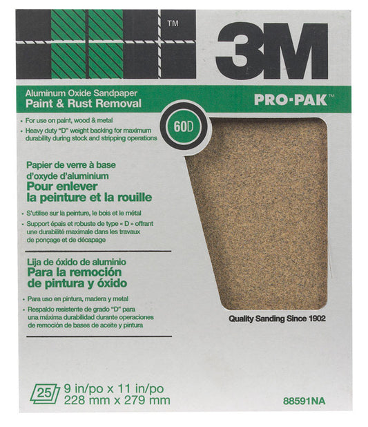 3M Pro-Pak 11 in. L X 9 in. W 60 Grit Aluminum Oxide Sandpaper 25 pk